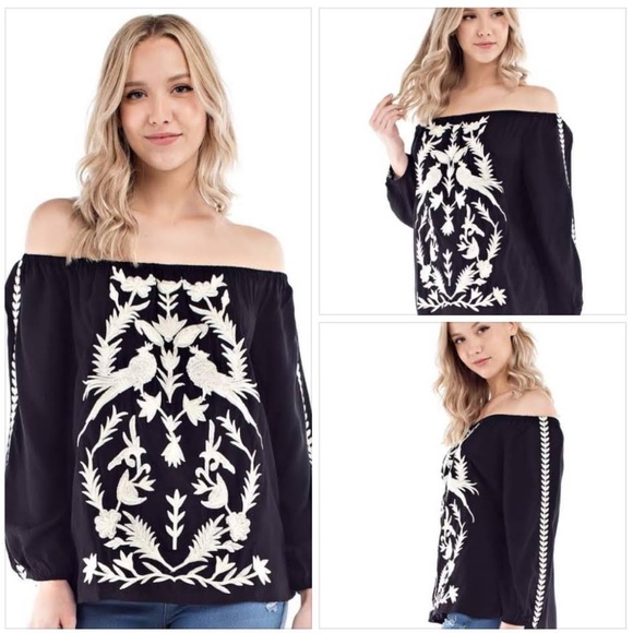 Solitaire Tops - Solitaire Women’s Off the Shoulder Embroidered Top